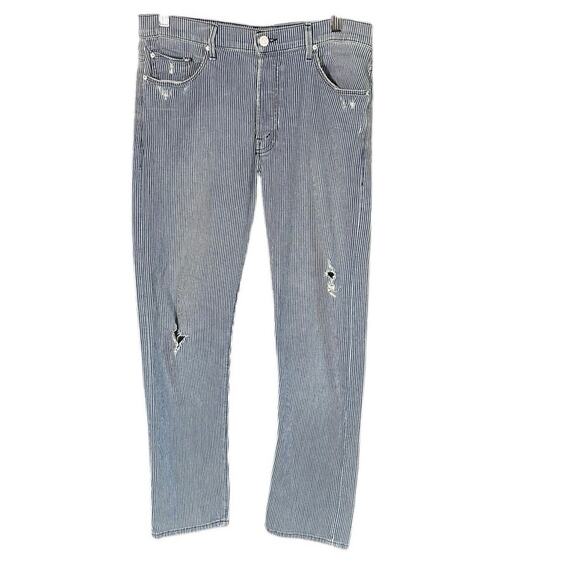 MOTHER The Vagabond Crop Jeans - On The Road Destroy Size 28 Blue white stripe - Picture 7 of 11